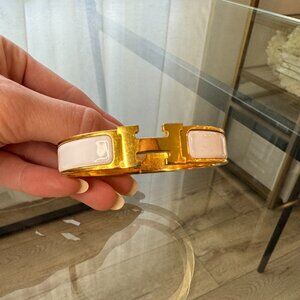 Authentic Hermés Clic H Bracelet - White & Gold